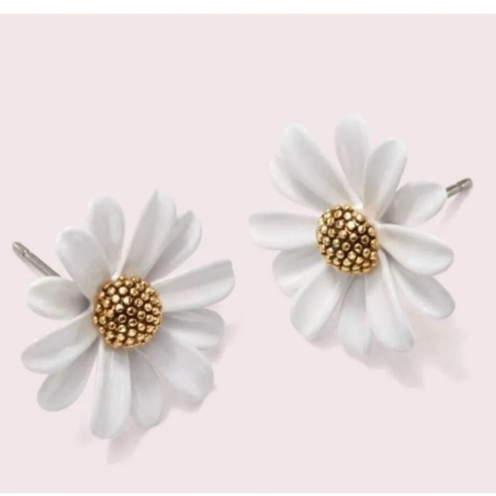 Kate Spade Floral Earrings in White and Gold
